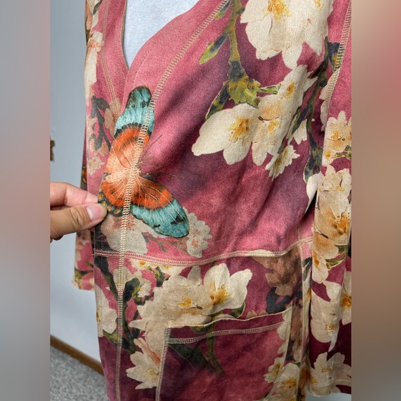 Anthropologie Solitaire NWT Faux Suede Butterfly Floral Long Line Open Jacket M - Picture 6 of 12